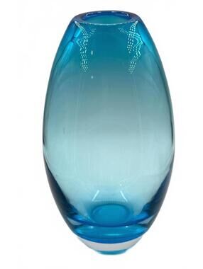 Aqua Blue Glass Vase 10” Tall Heavy Art Glass Modern Decor
